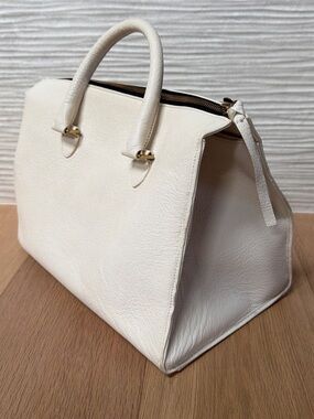 Clare V Sandrine Tote, Cream Leather Satchel with Top Handles